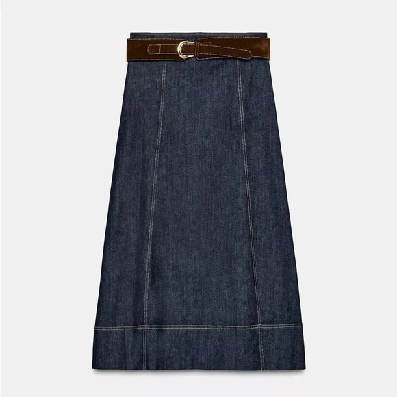 Zara Z1975 Belted Wrap Denim Midi Skirt - Picture 7 of 14